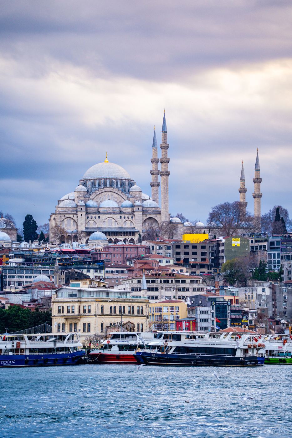 The Süleymaniye Mosque above the Golden Horn waterfront in Istanbul